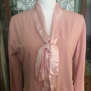 Vintage Pink Tie Neck Blouse Long Sleeve Career Office Wear